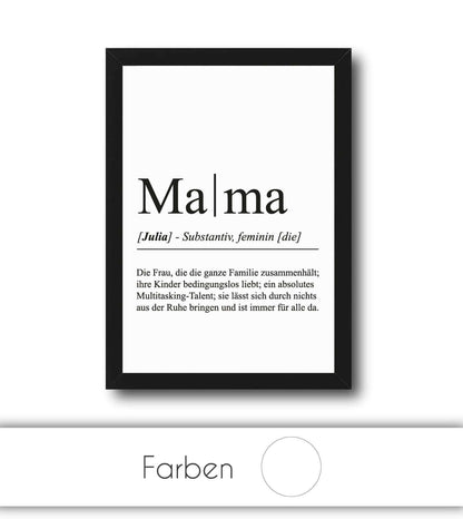 Personalisiertes Bild “Definition MAMA”, Bildfarbe: Weiß, Bildgröße: 13x18cm, DIN A4, DIN A3, Bilderrahmen: Ohne Bilderrahmen, Bilderrahmen weiß ohne Passepartout, Bilderrahmen schwarz ohne Passepartout, Bilderrahmen weiß mit Passepartout, Bilderrahmen schwarz mit Passepartout, Copyright:321geschenke.de