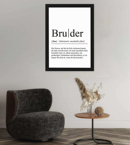 Anwendungsbild_Personalisiertes Bild “Definition BRUDER”, Bildfarbe: Weiß, Bildgröße: 13x18cm, DIN A4, DIN A3, Bilderrahmen: Ohne Bilderrahmen, Bilderrahmen weiß ohne Passepartout, Bilderrahmen schwarz ohne Passepartout, Bilderrahmen weiß mit Passepartout, Bilderrahmen schwarz mit Passepartout, Copyright:321geschenke.de