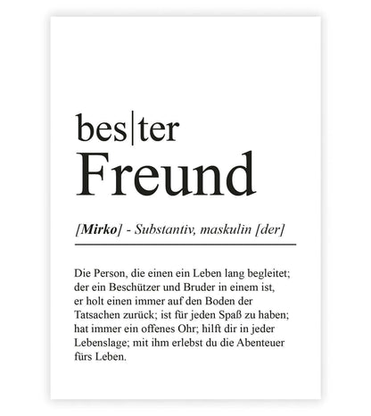 Personalisiertes Bild “Definition BESTER FREUND”, Bildfarbe: Weiß, Bildgröße: 13x18cm, DIN A4, DIN A3, Bilderrahmen: Ohne Bilderrahmen, Bilderrahmen weiß ohne Passepartout, Bilderrahmen schwarz ohne Passepartout, Bilderrahmen weiß mit Passepartout, Bilderrahmen schwarz mit Passepartout, Copyright:321geschenke.de