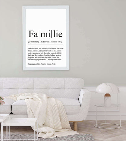 Anwendungsbild_Personalisiertes Bild “Definition FAMILIE”, Bildfarbe: Weiß, Bildgröße: 13x18cm, DIN A4, DIN A3, Bilderrahmen: Ohne Bilderrahmen, Bilderrahmen weiß ohne Passepartout, Bilderrahmen schwarz ohne Passepartout, Bilderrahmen weiß mit Passepartout, Bilderrahmen schwarz mit Passepartout, Copyright:321geschenke.de