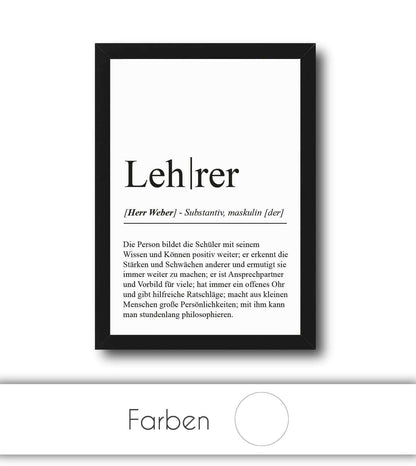 Personalisiertes Bild “Definition LEHRER”, Bildfarbe: Weiß, Bildgröße: 13x18cm, DIN A4, DIN A3, Bilderrahmen: Ohne Bilderrahmen, Bilderrahmen weiß ohne Passepartout, Bilderrahmen schwarz ohne Passepartout, Bilderrahmen weiß mit Passepartout, Bilderrahmen schwarz mit Passepartout, Copyright:321geschenke.de