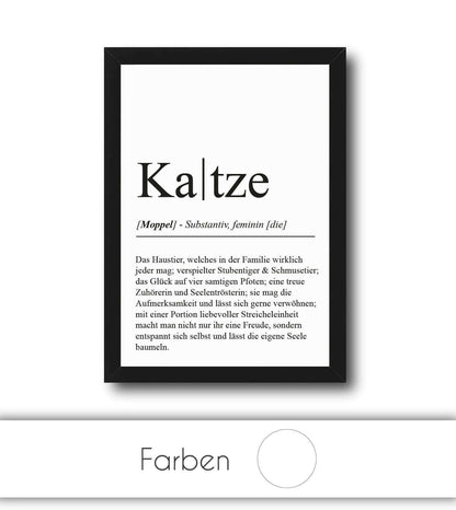 Personalisiertes Bild “Definition KATZE”, Bildfarbe: Weiß, Bildgröße: 13x18cm, DIN A4, DIN A3, Bilderrahmen: Ohne Bilderrahmen, Bilderrahmen weiß ohne Passepartout, Bilderrahmen schwarz ohne Passepartout, Bilderrahmen weiß mit Passepartout, Bilderrahmen schwarz mit Passepartout, Copyright:321geschenke.de