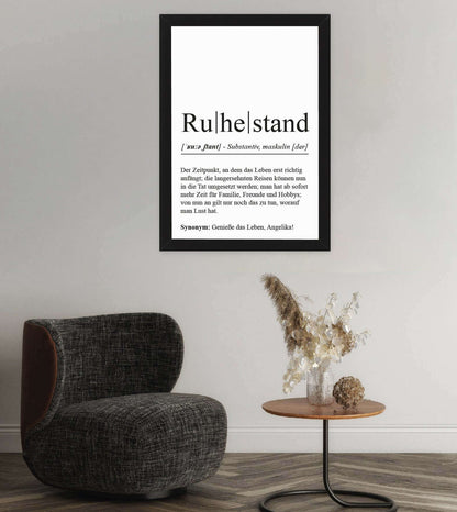 Anwendungsbild_Personalisiertes Bild “Definition RUHESTAND”, Bildfarbe: Weiß, Bildgröße: 13x18cm, DIN A4, DIN A3, Bilderrahmen: Ohne Bilderrahmen, Bilderrahmen weiß ohne Passepartout, Bilderrahmen schwarz ohne Passepartout, Bilderrahmen weiß mit Passepartout, Bilderrahmen schwarz mit Passepartout, Copyright:321geschenke.de