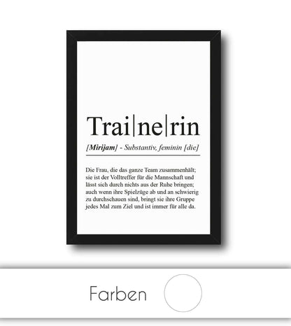 Personalisiertes Bild “Definition TRAINERIN”, Bildfarbe: Weiß, Bildgröße: 13x18cm, DIN A4, DIN A3, Bilderrahmen: Ohne Bilderrahmen, Bilderrahmen weiß ohne Passepartout, Bilderrahmen schwarz ohne Passepartout, Bilderrahmen weiß mit Passepartout, Bilderrahmen schwarz mit Passepartout, Copyright:321geschenke.de