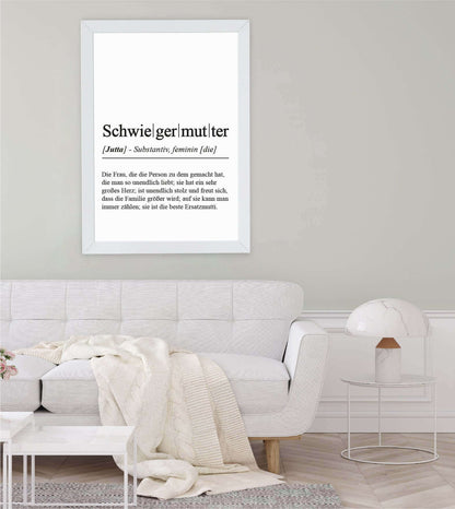 Anwendungsbild_Personalisiertes Bild “Definition SCHWIEGERMUTTER”, Bildfarbe: Weiß, Bildgröße: 13x18cm, DIN A4, DIN A3, Bilderrahmen: Ohne Bilderrahmen, Bilderrahmen weiß ohne Passepartout, Bilderrahmen schwarz ohne Passepartout, Bilderrahmen weiß mit Passepartout, Bilderrahmen schwarz mit Passepartout, Copyright:321geschenke.de