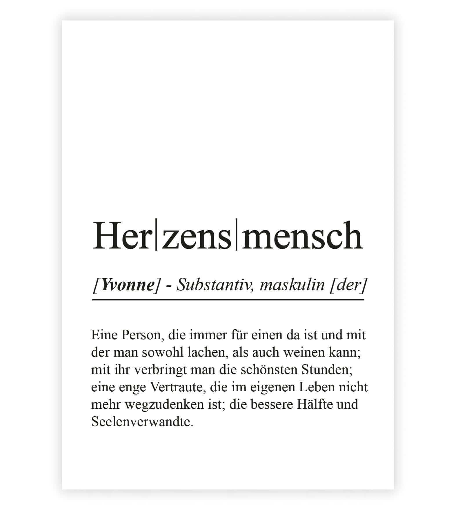 Personalisiertes Bild “Definition HERZENSMENSCH”, Bildfarbe: Weiß, Bildgröße: 13x18cm, DIN A4, DIN A3, Bilderrahmen: Ohne Bilderrahmen, Bilderrahmen weiß ohne Passepartout, Bilderrahmen schwarz ohne Passepartout, Bilderrahmen weiß mit Passepartout, Bilderrahmen schwarz mit Passepartout, Copyright:321geschenke.de