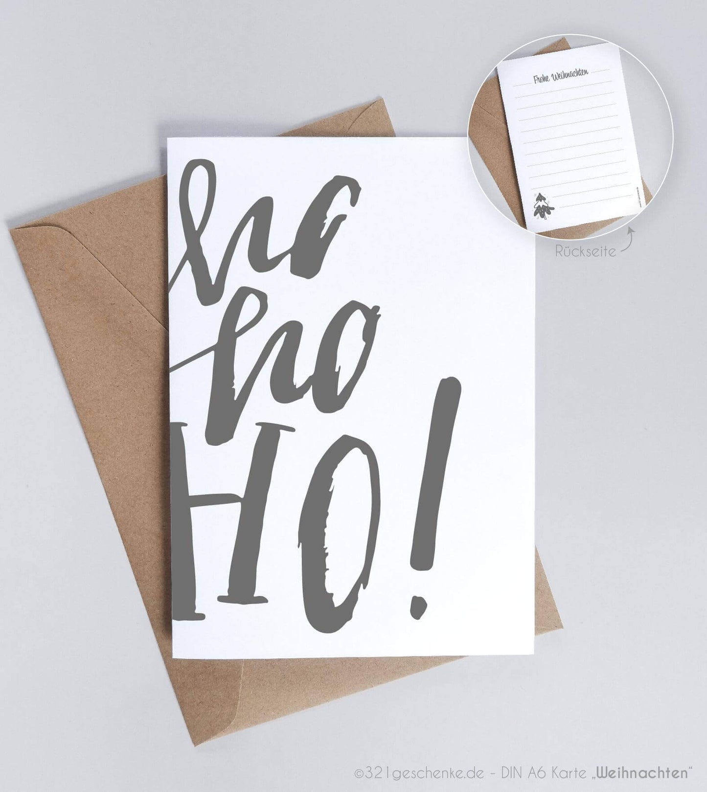 hochwertige Grußkarte mit Umschlag - Weihnachten- Ho Ho Ho, Copyright: 321geschenke.de