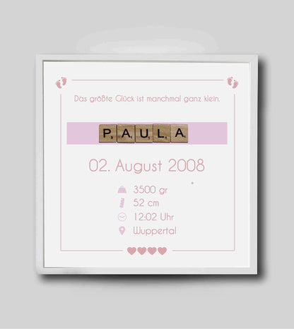 Personalisiertes Bild “Geburtsanzeige”, Bildfarbe: Rosa, Bildgröße: 25x25cm, Bilderrahmen: Ohne Bilderrahmen, Copyright: 321geschenke.de