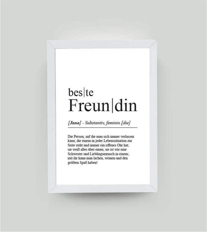 Personalisiertes Bild “Definition BESTE FREUNDIN”, DIN A4, mit Rahmen weiß 21x30cm, ohne Passepartout, Copyright: 321geschenke.de