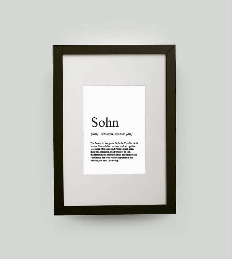Personalisiertes Bild “Definition SOHN”, DIN 13x18cm, mit Rahmen schwarz 21x30cm, ohne Passepartout