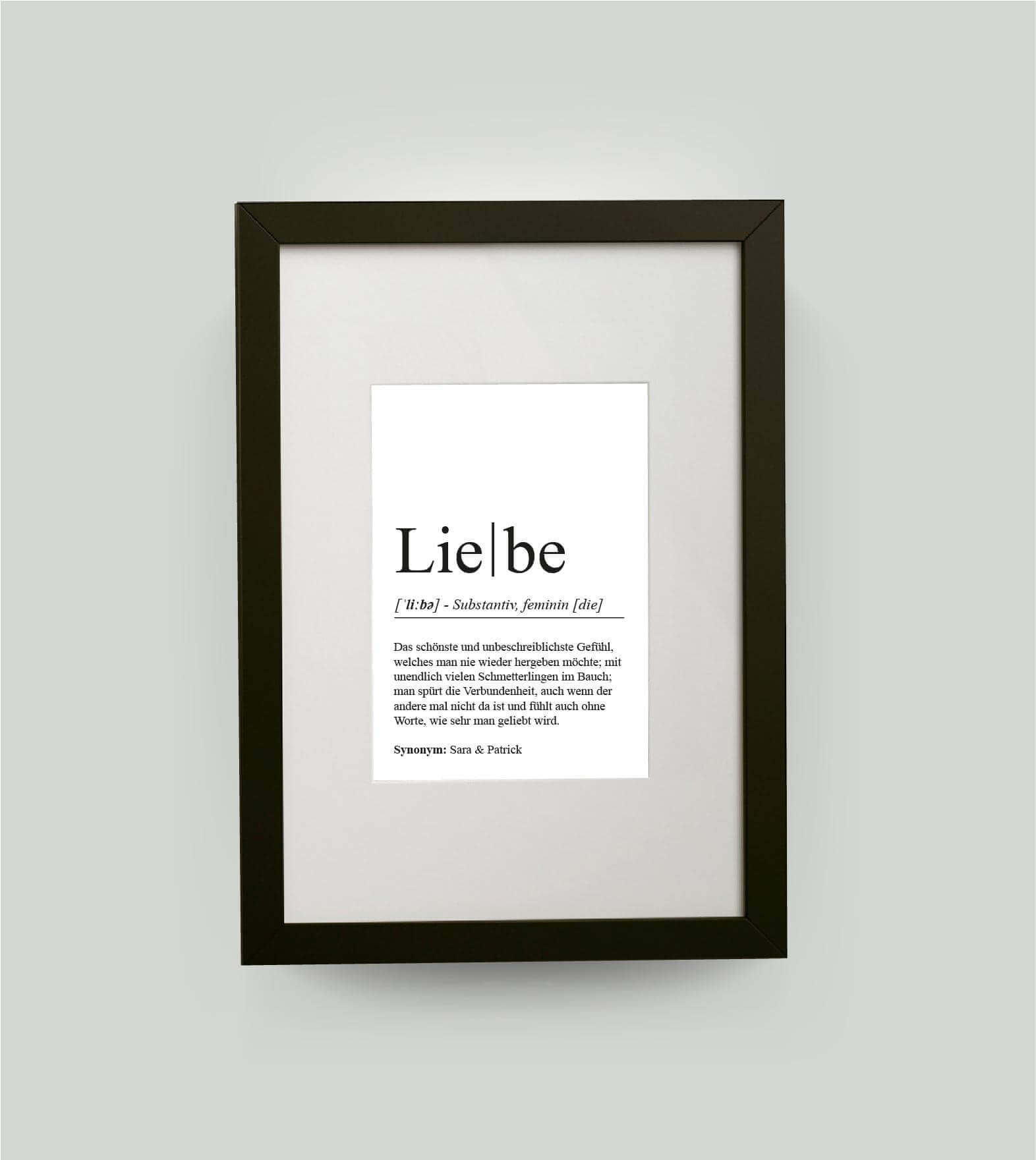 Personalisiertes Bild “Definition LIEBE”, DIN 13x18cm, mit Rahmen schwarz 21x30cm, ohne Passepartout