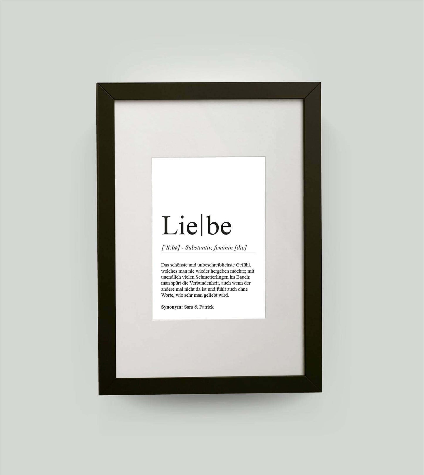 Personalisiertes Bild “Definition LIEBE”, DIN 13x18cm, mit Rahmen schwarz 21x30cm, ohne Passepartout