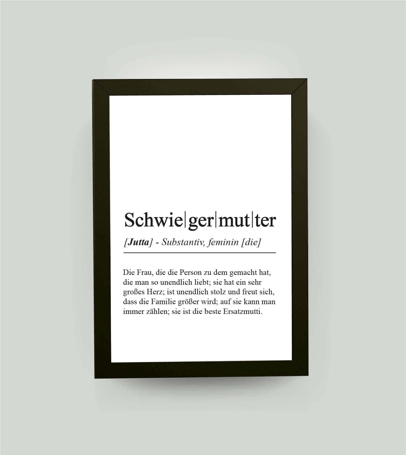 Personalisiertes Bild “Definition SCHWIEGERMUTTER”, DIN A4, mit Rahmen schwarz 21x30cm, ohne Passepartout