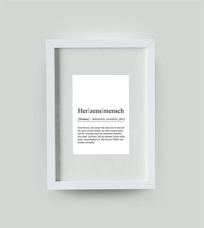 Personalisiertes Bild “Definition HERZENSMENSCH”, DIN 13x18cm, mit Rahmen weiß 21x30cm, ohne Passepartout