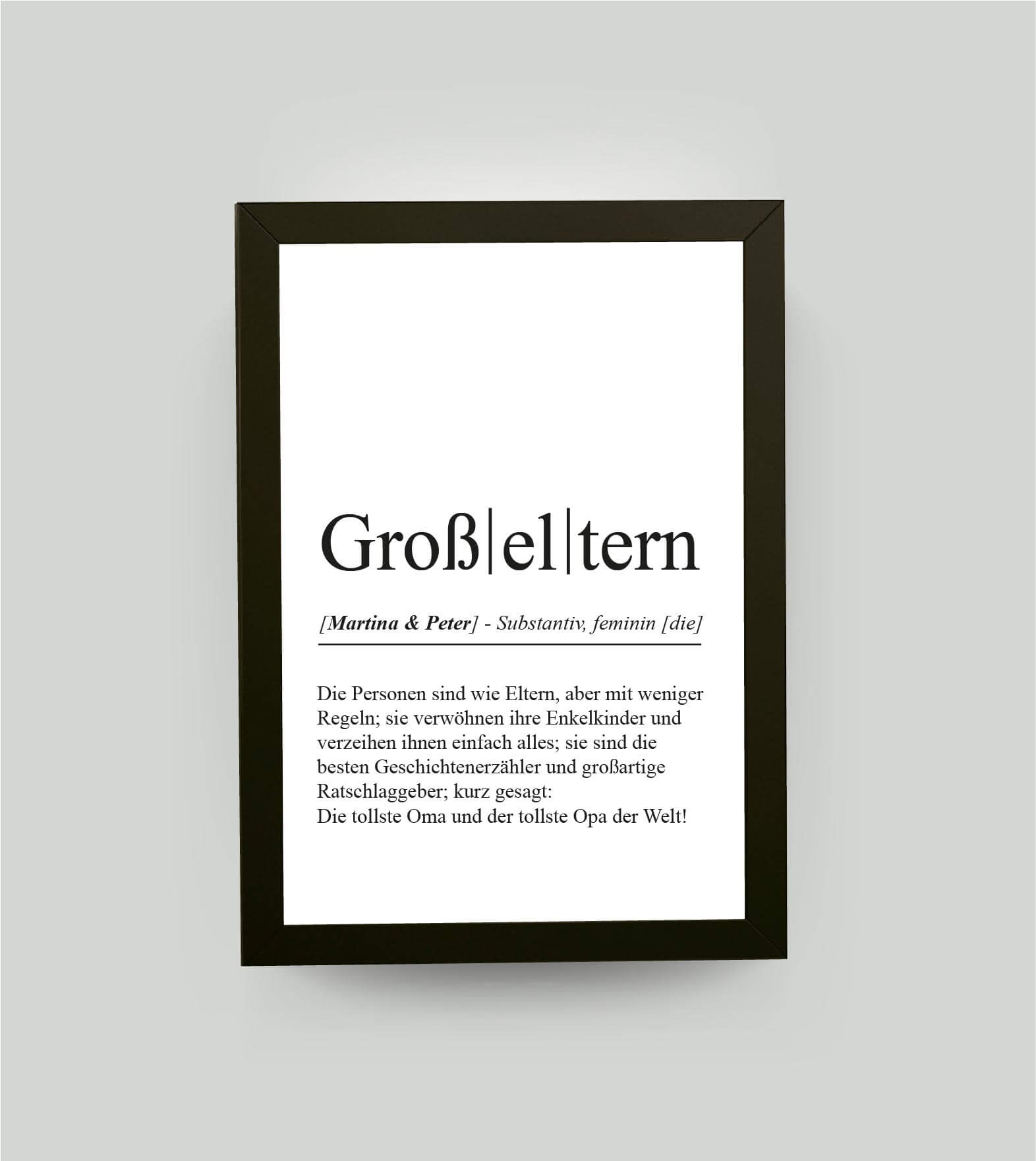Personalisiertes Bild “Definition GROßELTERN”, DIN A4, mit Rahmen schwarz 21x30cm, ohne Passepartout