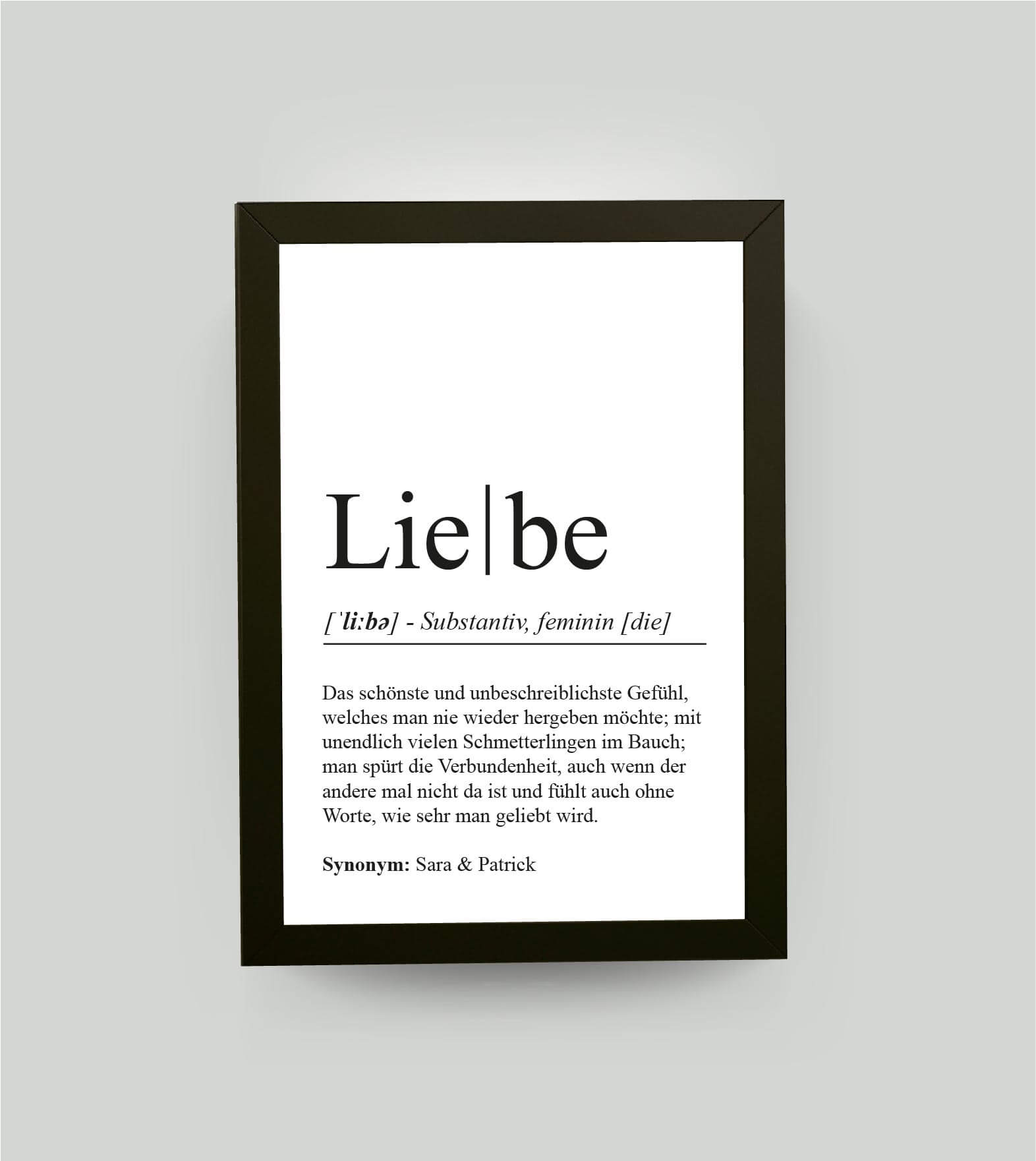 Personalisiertes Bild “Definition LIEBE”, DIN A4, mit Rahmen schwarz 21x30cm, ohne Passepartout, Copyright: 321geschenke.de