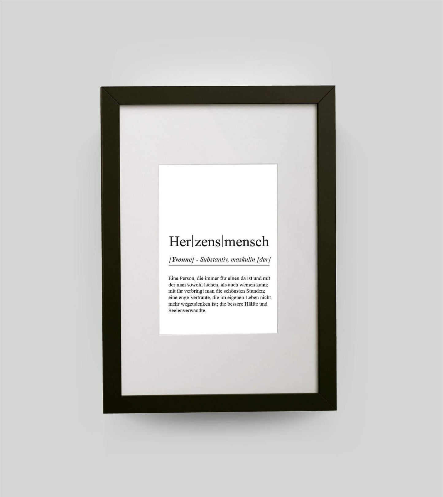 Personalisiertes Bild “Definition HERZENSMENSCH”, DIN 13x18cm, mit Rahmen schwarz 21x30cm, ohne Passepartout