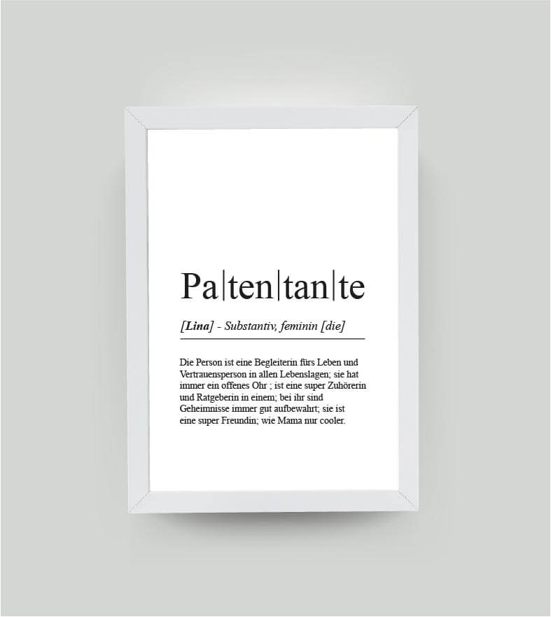 Personalisiertes Bild “Definition PATENTANTE”, DIN A4, mit Rahmen weiß 21x30cm, ohne Passepartout