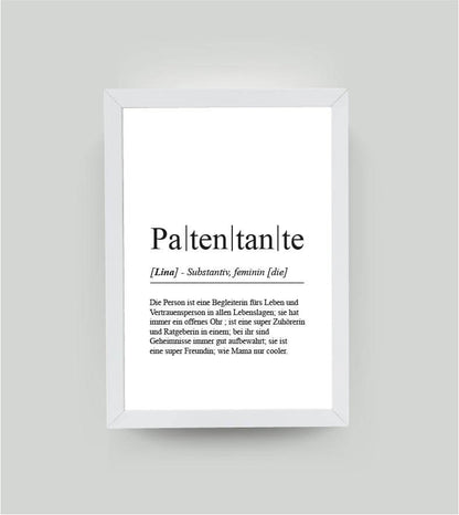Personalisiertes Bild “Definition PATENTANTE”, DIN A4, mit Rahmen weiß 21x30cm, ohne Passepartout, Copyright: 321geschenke.de