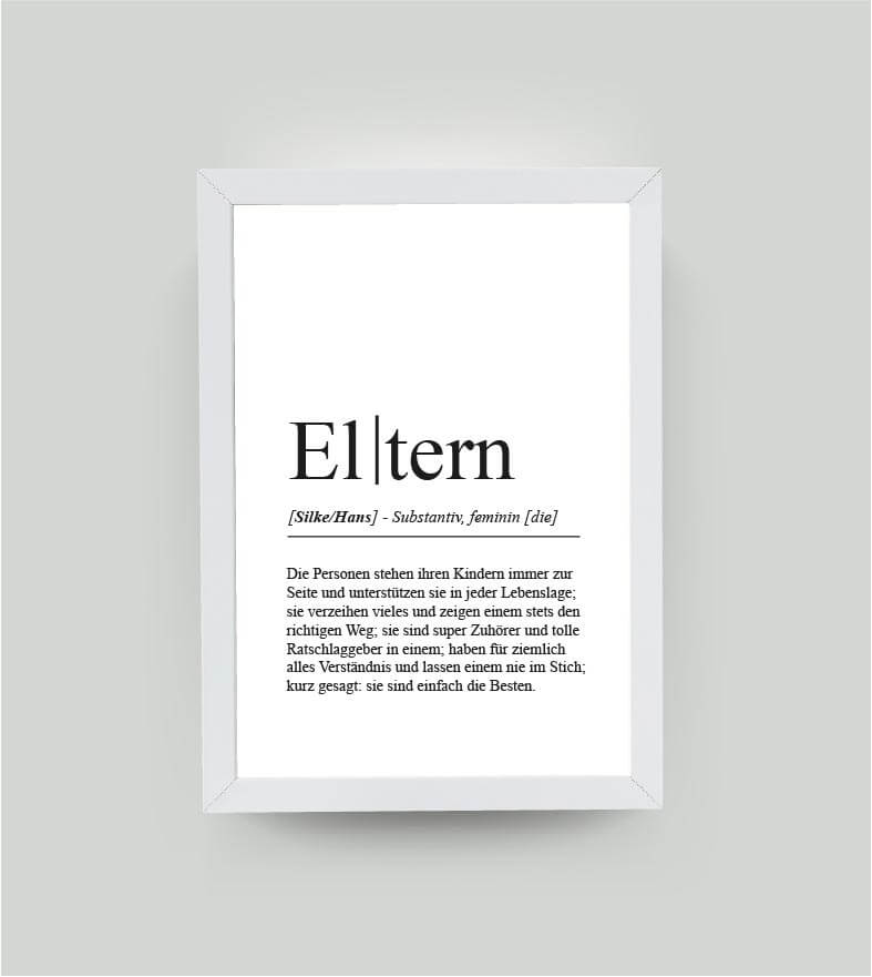 Personalisiertes Bild “Definition ELTERN”, DIN A4, mit Rahmen weiß 21x30cm, ohne Passepartout, Copyright: 321geschenke.de