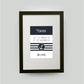Personalisiertes Koordinaten Bild “HEIMATHAFEN” mit Anker gestreift, Bildfarbe: Maritime/Blau, Bildgröße: DIN A4, Bilderrahmen: Bilderrahmen schwarz mit Passepartout, Copyright:321geschenke.de