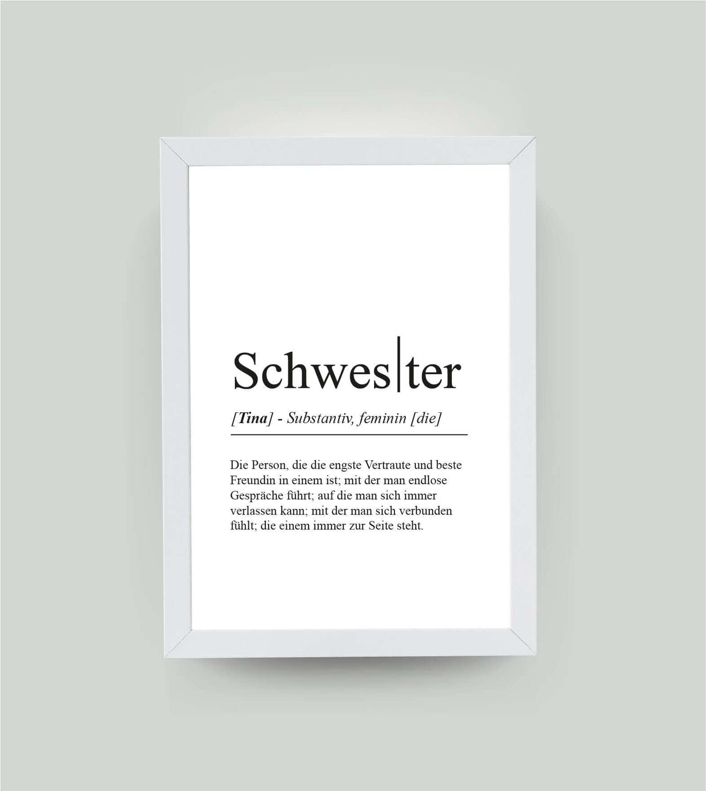 Personalisiertes Bild “Definition SCHWESTER”, DIN A4, mit Rahmen weiß 21x30cm, ohne Passepartout
