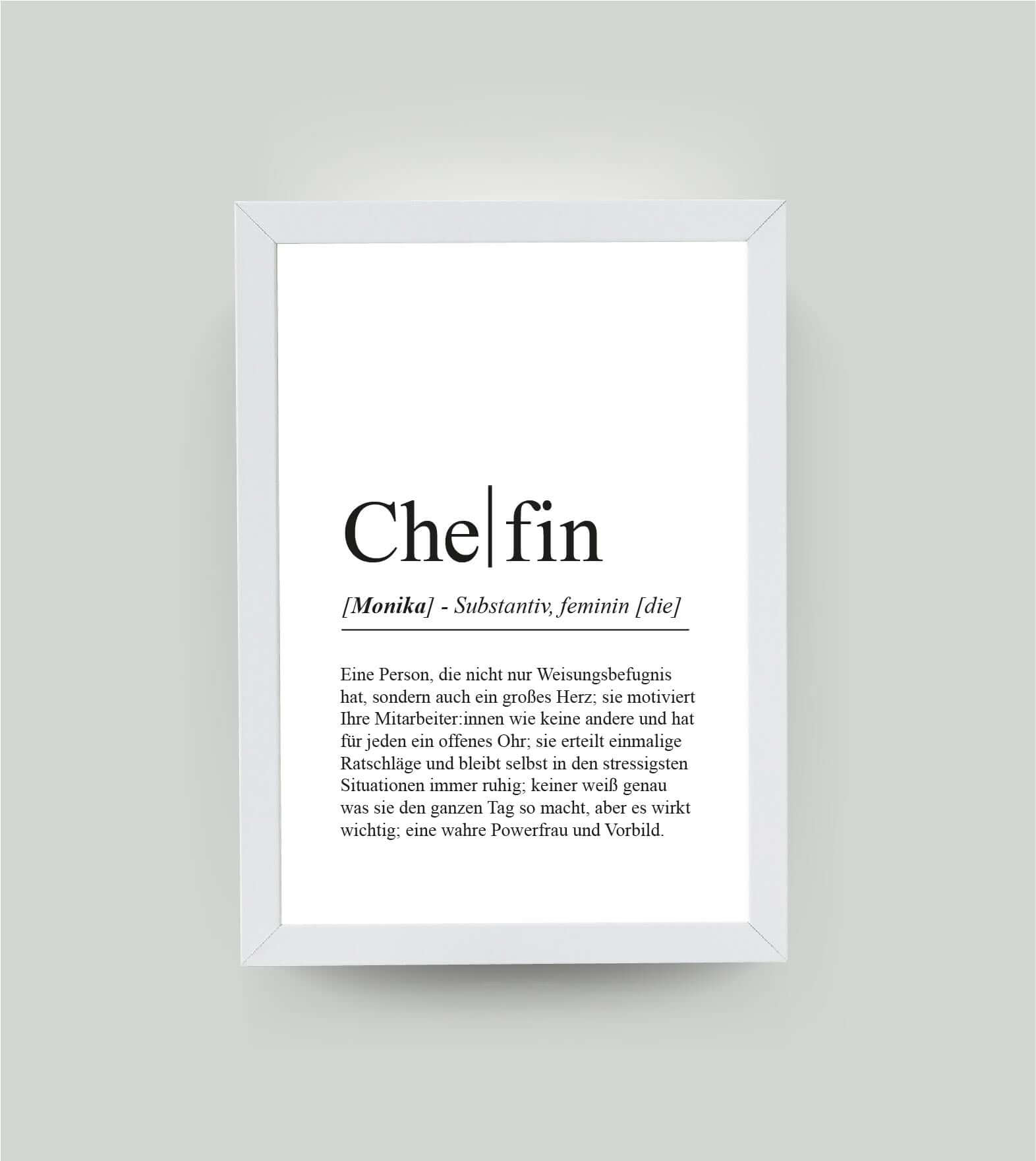 Personalisiertes Bild “Definition CHEFIN”, DIN A4, mit Rahmen weiß 21x30cm, ohne Passepartout, Copyright: 321geschenke.de
