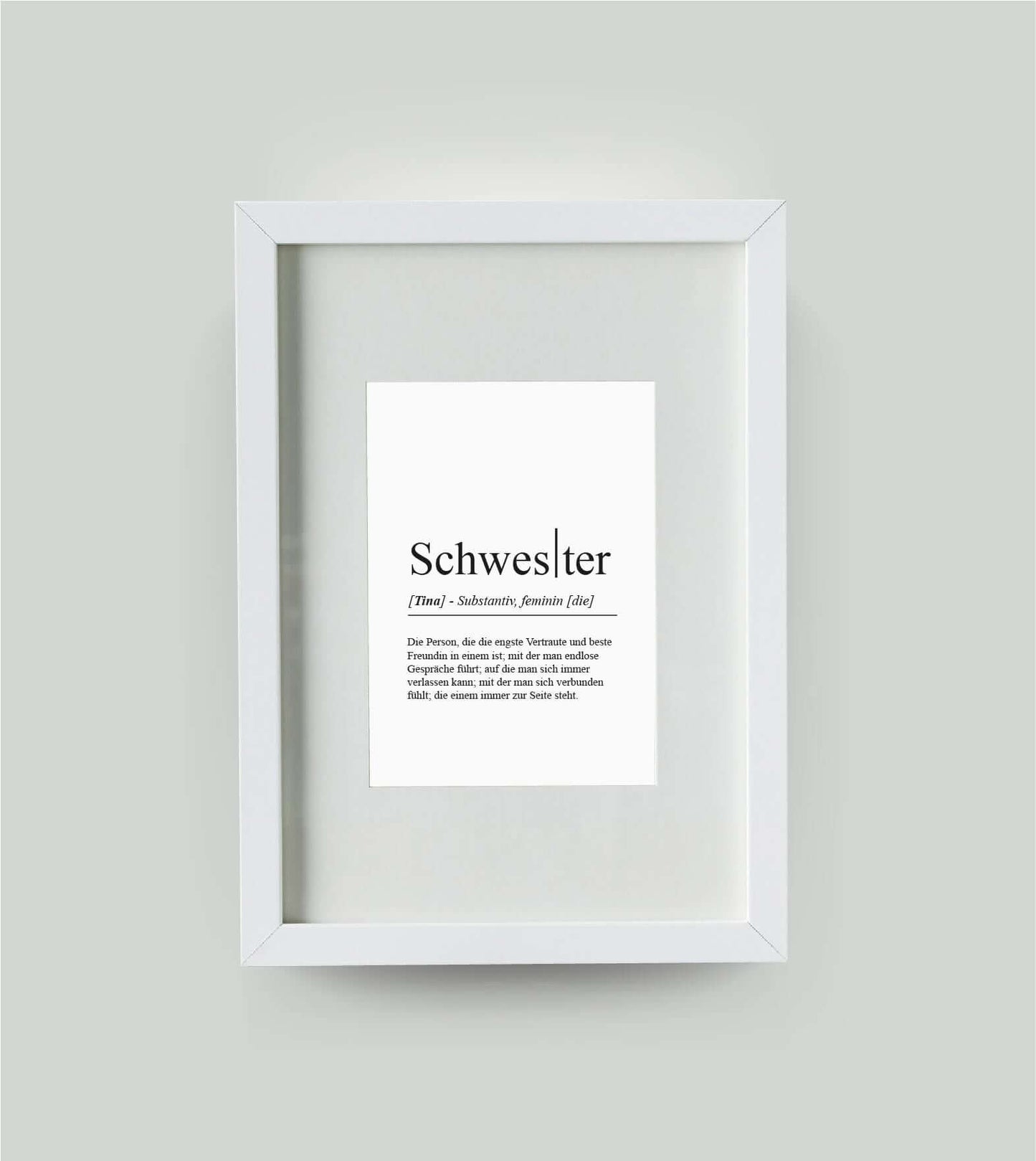 Personalisiertes Bild “Definition SCHWESTER”, DIN 13x18cm, mit Rahmen weiß 21x30cm, ohne Passepartout, Copyright: 321geschenke.de