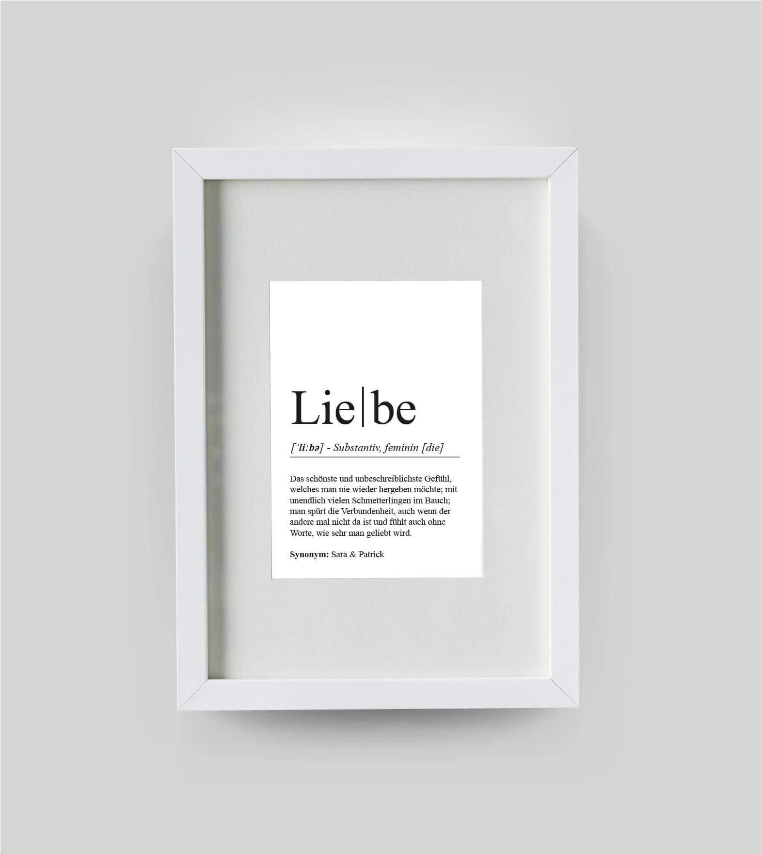 Personalisiertes Bild “Definition LIEBE”, DIN 13x18cm, mit Rahmen weiß 21x30cm, ohne Passepartout, Copyright: 321geschenke.de
