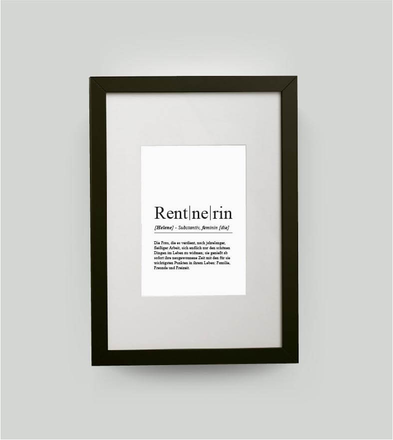 Personalisiertes Bild “Definition RENTNERIN”, DIN 13x18cm, mit Rahmen schwarz 21x30cm, ohne Passepartout
