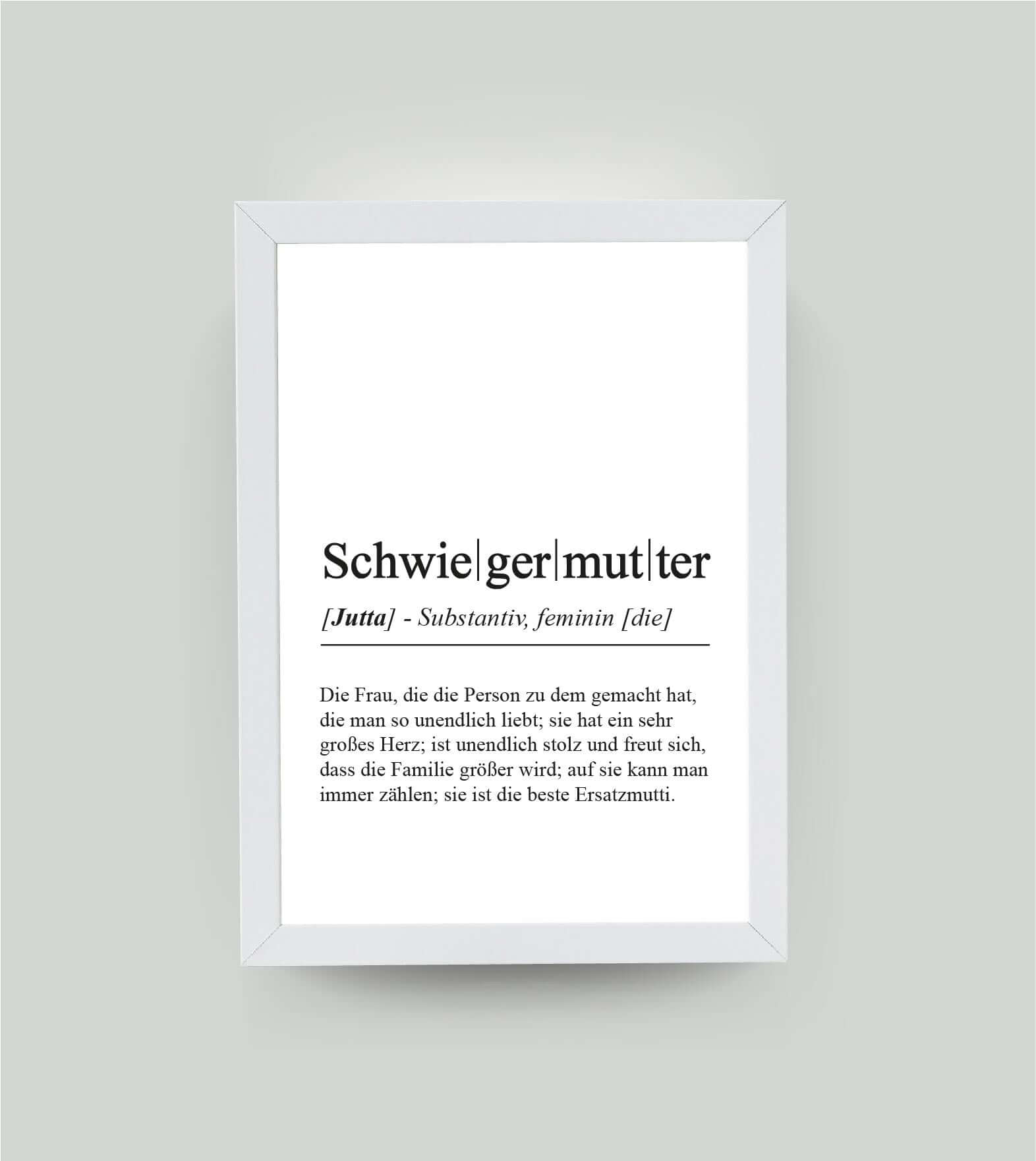 Personalisiertes Bild “Definition SCHWIEGERMUTTER”, DIN A4, mit Rahmen weiß 21x30cm, ohne Passepartout, Copyright: 321geschenke.de