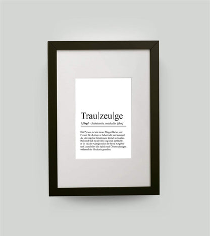 Personalisiertes Bild “Definition TRAUZEUGE”, Bildgröße: DIN A4, Bilderrahmen: Bilderrahmen schwarz mit Passepartout, , Copyright: 321geschenke.de