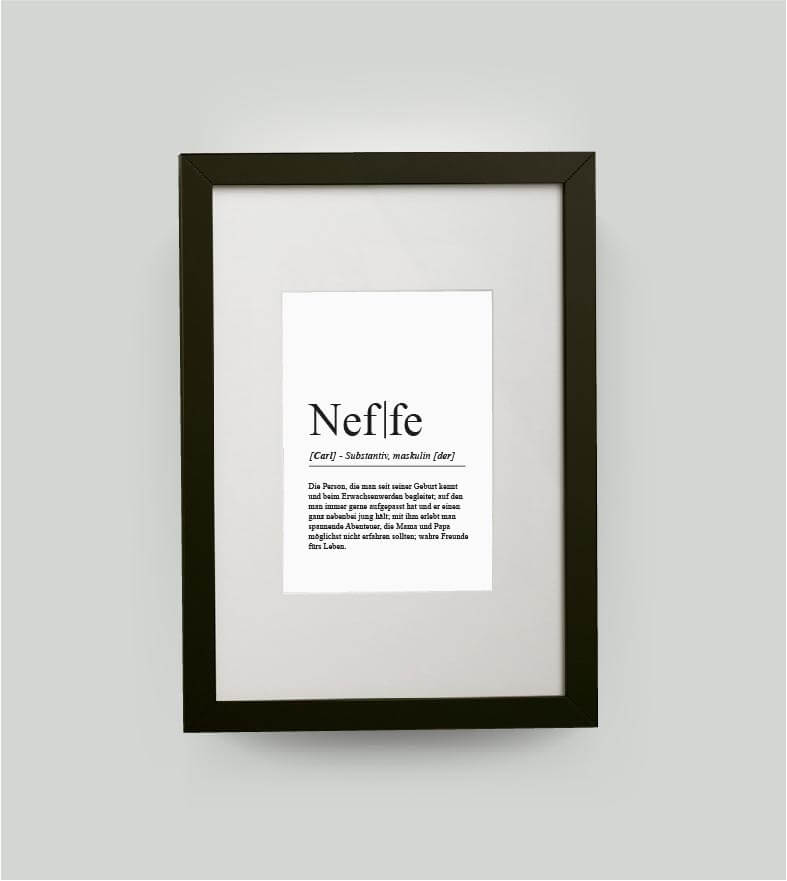 Personalisiertes Bild “Definition NEFFE”, DIN 13x18cm, mit Rahmen schwarz 21x30cm, ohne Passepartout