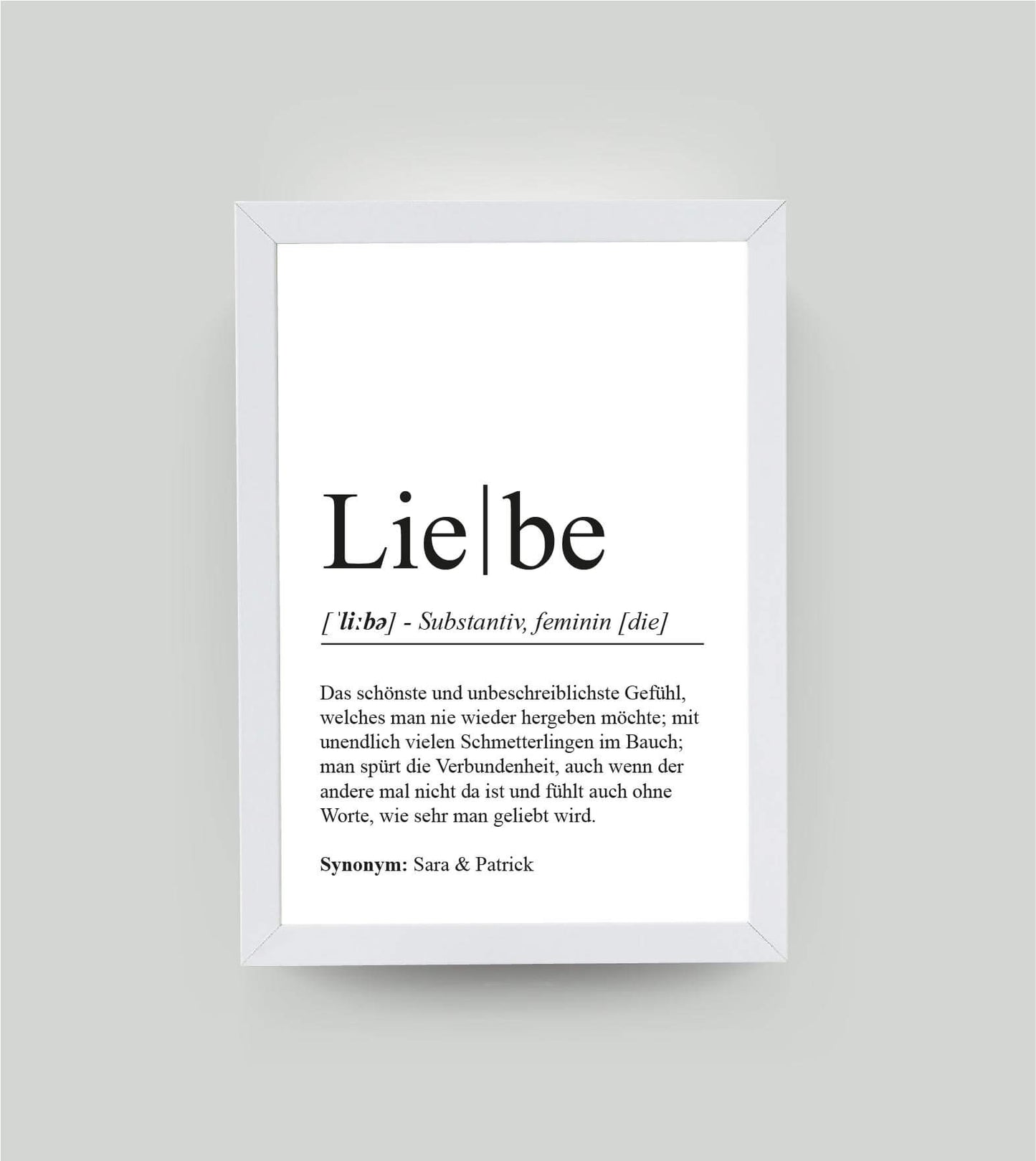Personalisiertes Bild “Definition LIEBE”, DIN A4, mit Rahmen weiß 21x30cm, ohne Passepartout, Copyright: 321geschenke.de