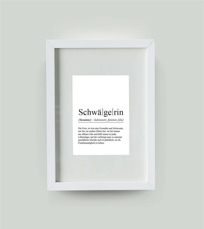 Personalisiertes Bild “Definition SCHWÄGERIN”, DIN 13x18cm, mit Rahmen weiß 21x30cm, ohne Passepartout, Copyright: 321geschenke.de