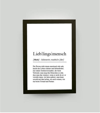 Personalisiertes Bild “Definition LIEBLINGSMENSCH”, DIN A4, mit Rahmen schwarz 21x30cm, ohne Passepartout, Copyright: 321geschenke.de