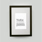 Personalisiertes Bild “Definition NICHTE”, DIN 13x18cm, mit Rahmen schwarz 21x30cm, ohne Passepartout