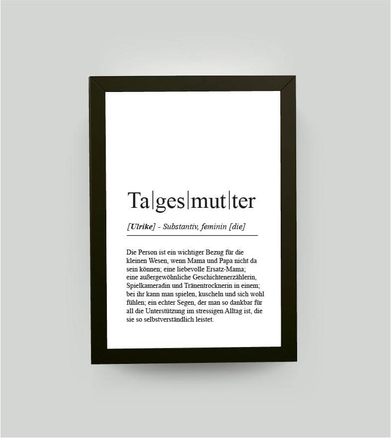 Personalisiertes Bild “Definition TAGESMUTTER”, DIN A4, mit Rahmen schwarz 21x30cm, ohne Passepartout