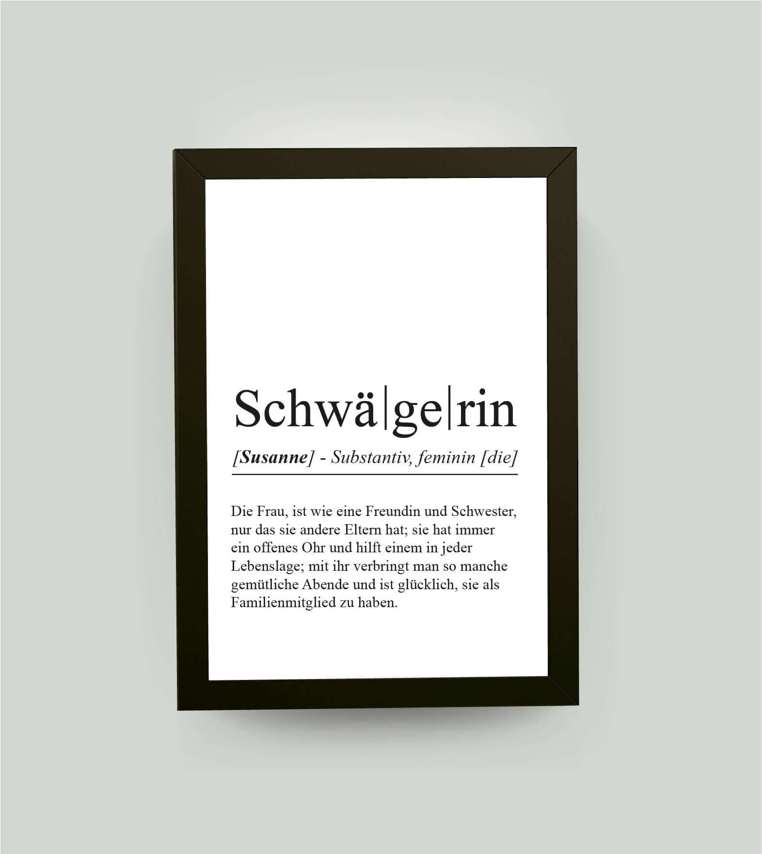 Personalisiertes Bild “Definition SCHWÄGERIN”, DIN A4, mit Rahmen schwarz 21x30cm, ohne Passepartout