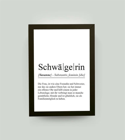 Personalisiertes Bild “Definition SCHWÄGERIN”, DIN A4, mit Rahmen schwarz 21x30cm, ohne Passepartout