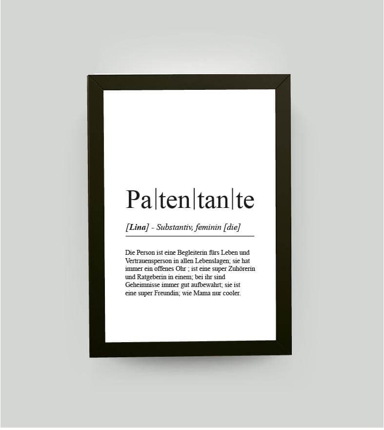 Personalisiertes Bild “Definition PATENTANTE”, DIN A4, mit Rahmen schwarz 21x30cm, ohne Passepartout