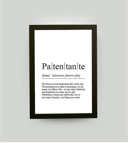 Personalisiertes Bild “Definition PATENTANTE”, DIN A4, mit Rahmen schwarz 21x30cm, ohne Passepartout, Copyright: 321geschenke.de