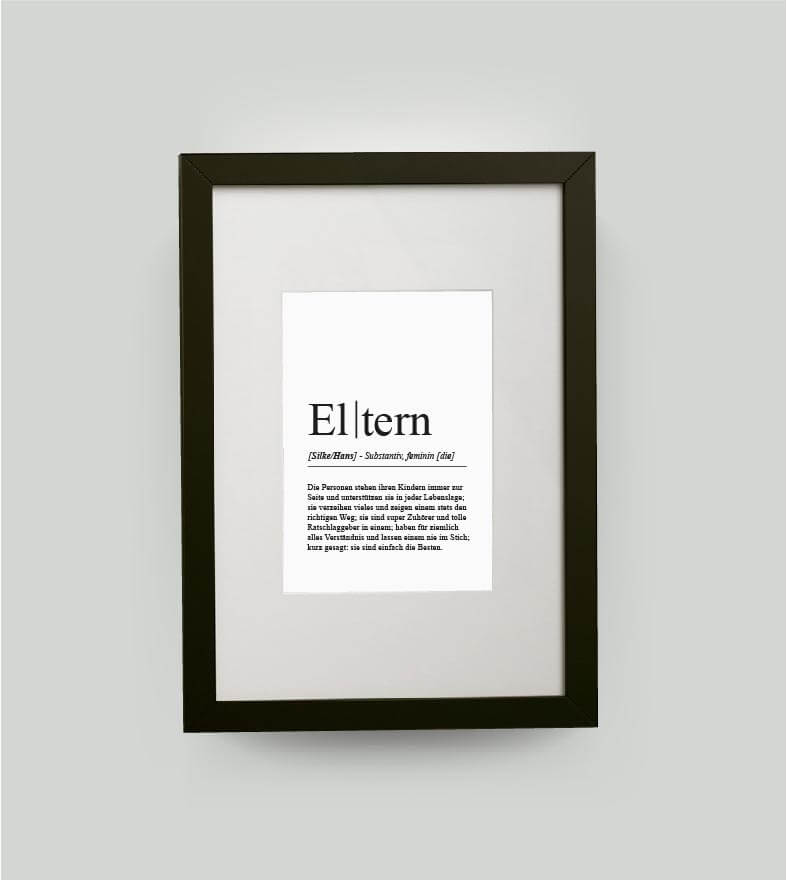 Personalisiertes Bild “Definition ELTERN”, DIN 13x18cm, mit Rahmen schwarz 21x30cm, ohne Passepartout, Copyright: 321geschenke.de