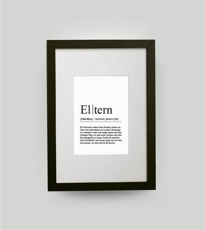 Personalisiertes Bild “Definition ELTERN”, DIN 13x18cm, mit Rahmen schwarz 21x30cm, ohne Passepartout, Copyright: 321geschenke.de