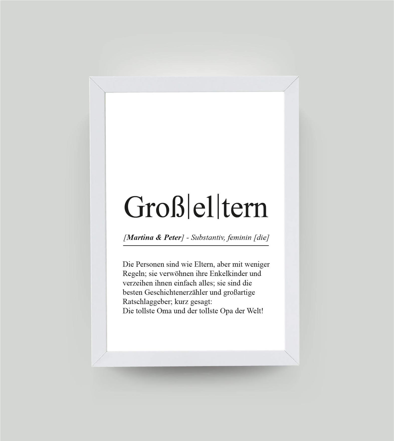 Personalisiertes Bild “Definition GROßELTERN”, DIN A4, mit Rahmen weiß 21x30cm, ohne Passepartout, Copyright: 321geschenke.de