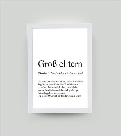Personalisiertes Bild “Definition GROßELTERN”, DIN A4, mit Rahmen weiß 21x30cm, ohne Passepartout, Copyright: 321geschenke.de