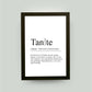 Personalisiertes Bild “Definition TANTE”, DIN A4, mit Rahmen schwarz 21x30cm, ohne Passepartout