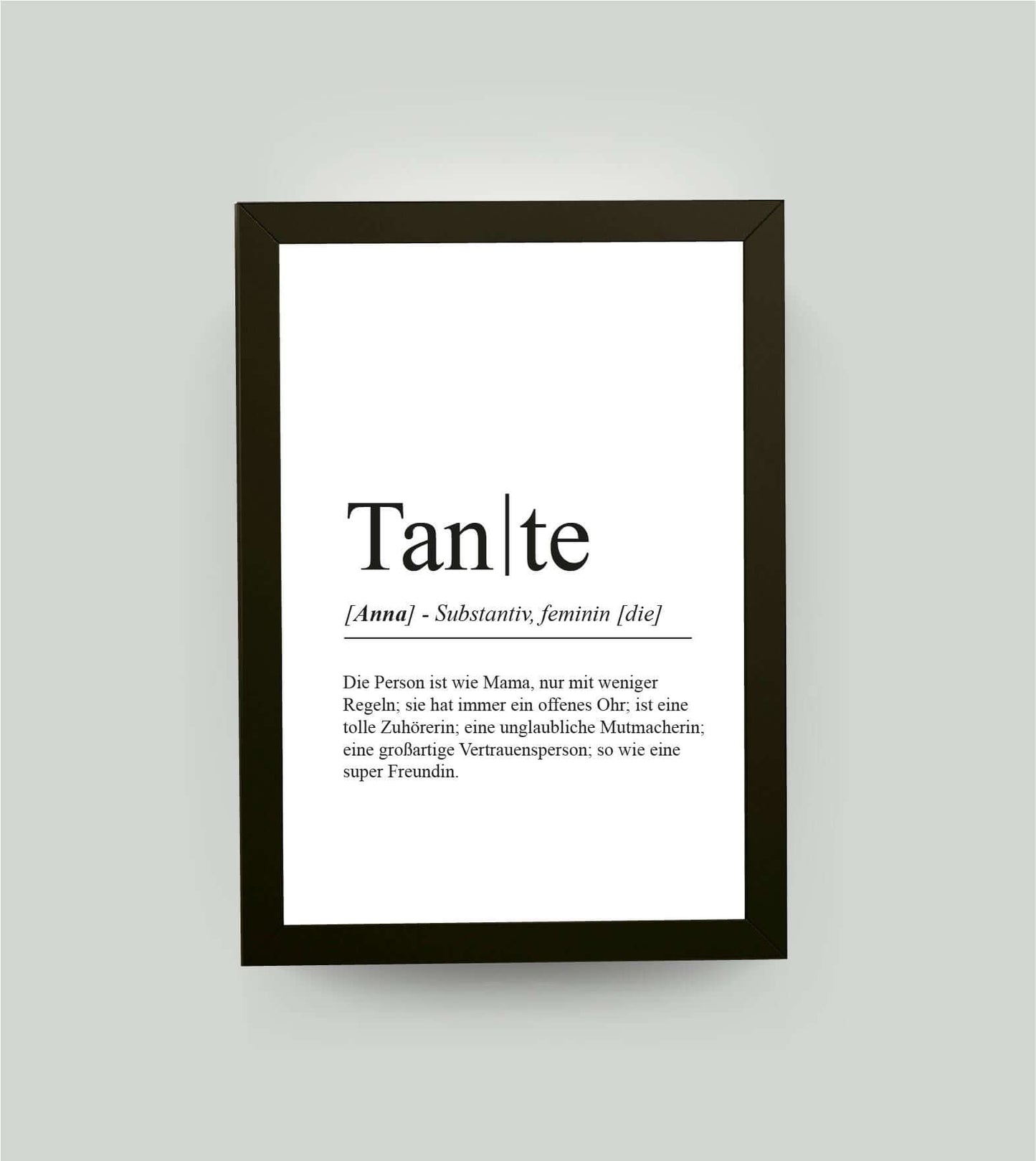 Personalisiertes Bild “Definition TANTE”, DIN A4, mit Rahmen schwarz 21x30cm, ohne Passepartout