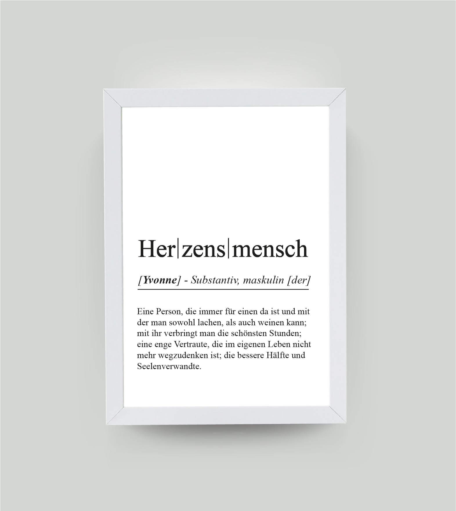 Personalisiertes Bild “Definition HERZENSMENSCH”, DIN A4, mit Rahmen weiß 21x30cm, ohne Passepartout