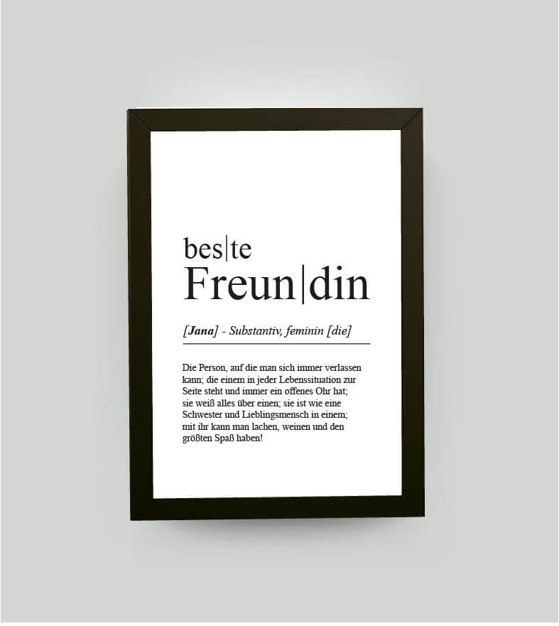 Personalisiertes Bild “Definition BESTE FREUNDIN”, DIN A4, mit Rahmen schwarz 21x30cm, ohne Passepartout, Copyright: 321geschenke.de